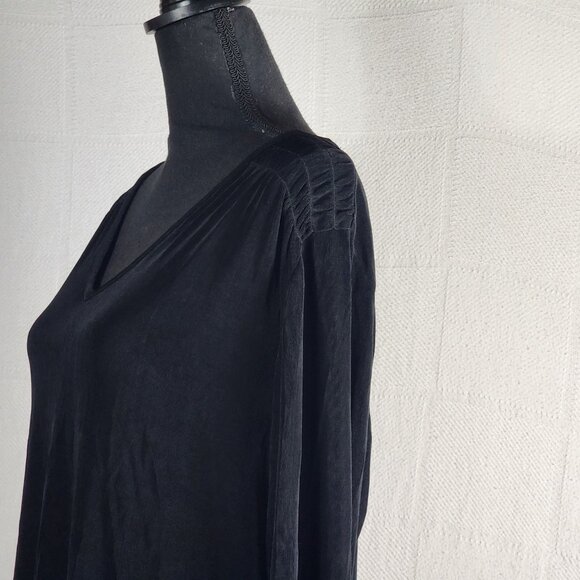 Chico's Travelers Black Acetate Span 3/4 Ruched Sleeve Top Size Chico 3 US XL 16 - Picture 7 of 16
